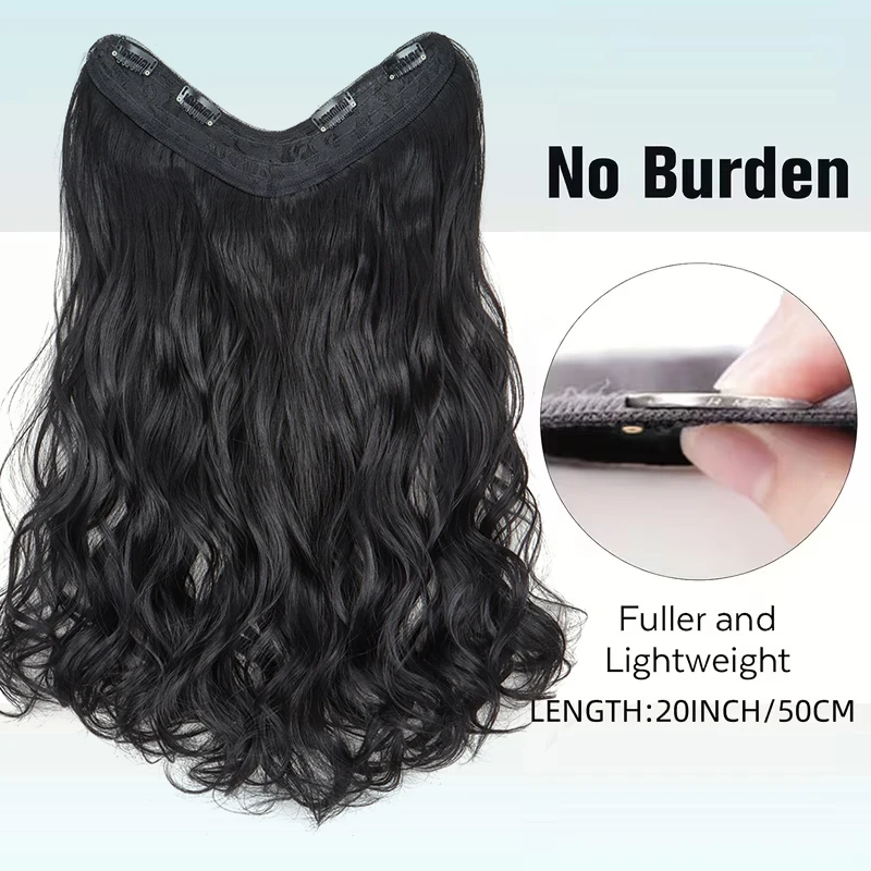 Extensión de Cabello Sintético de 20 Pulgadas con 4 Clips, Rizada en V, Invisible, para Fiestas 3
