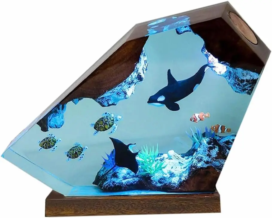 

Handmade Wooden Resin Night Light with USB Port, Unique Home Office Decor and Holiday Gifts