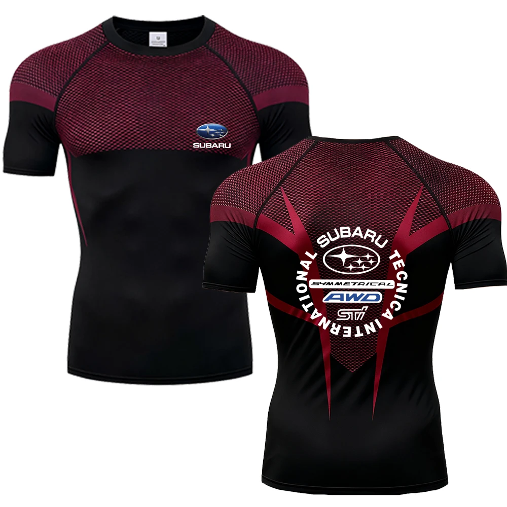 

2026 New Racing SUBARU Printed Men's Summer Seamless Sports Fitness Training Fast Drying Breathable Slim Short Sleeve Running T-