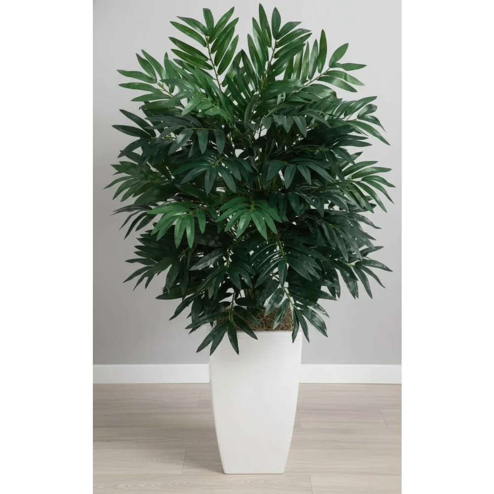 نبات نخيل الخيزران الاصطناعي بطول 3 أقدام في زارع معدني أبيض - ديكور داخلي واقعي للمكتب المنزلي #1