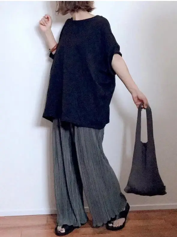 

Loose Cotton T-irt Batwing Sve Front Ba Two-Way Wear Mid-Length ort-Sve Summer Faion Women's Premium Top