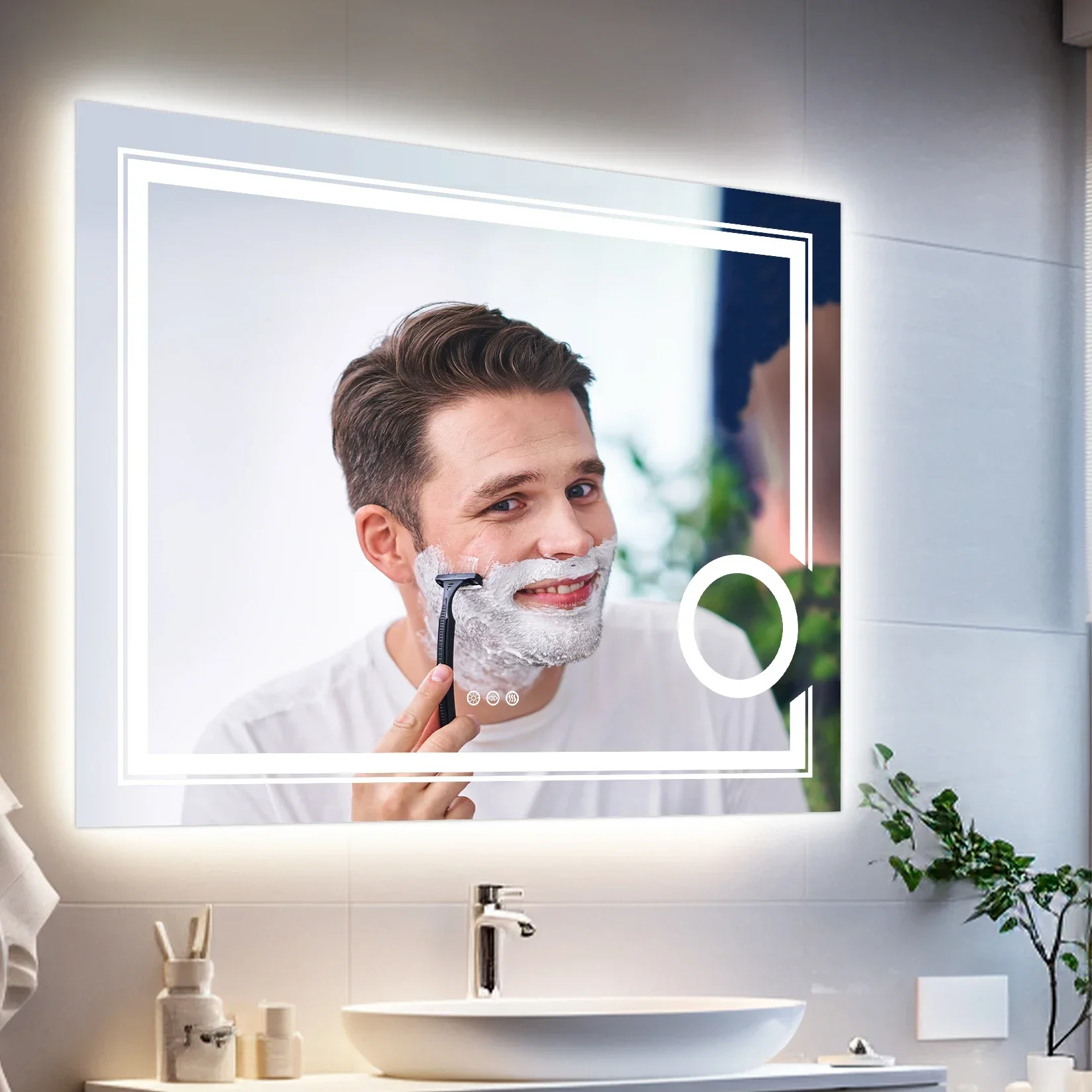 z LED Lighted Smart Bathroom Mirror 3X Lighted Magnifier Wall Mounted White Light Front Backlit Dimmable Anti-Fog