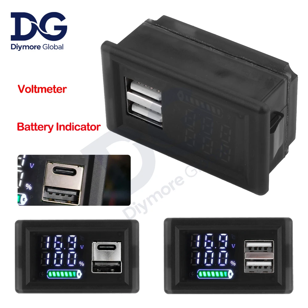 �y�Z�[�����zUSB+Type-C �d���v �o�b�e���[�[�d���x���C���W�P�[�^�[ 9-24V/18W LED �f�B�X�v���C ���`�E���o�b�e���[�e�ʃ��[�^�[�e�X�^�[