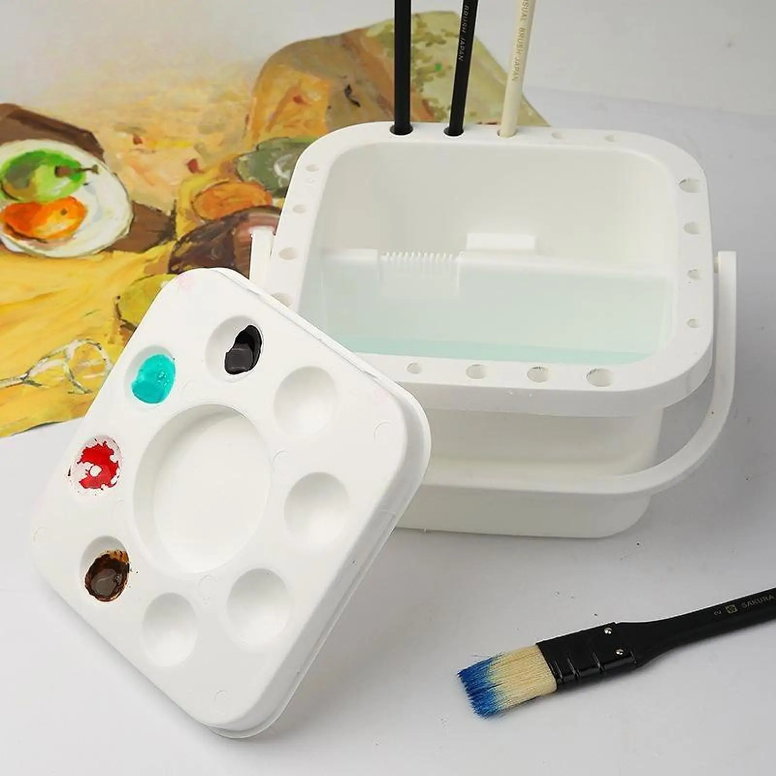 

Paint Brush Washer Brush Washing Tool Brush Washing Bucket Artist Easy Cleaning with Palette Lid Paint Brush Cleaner Rinser