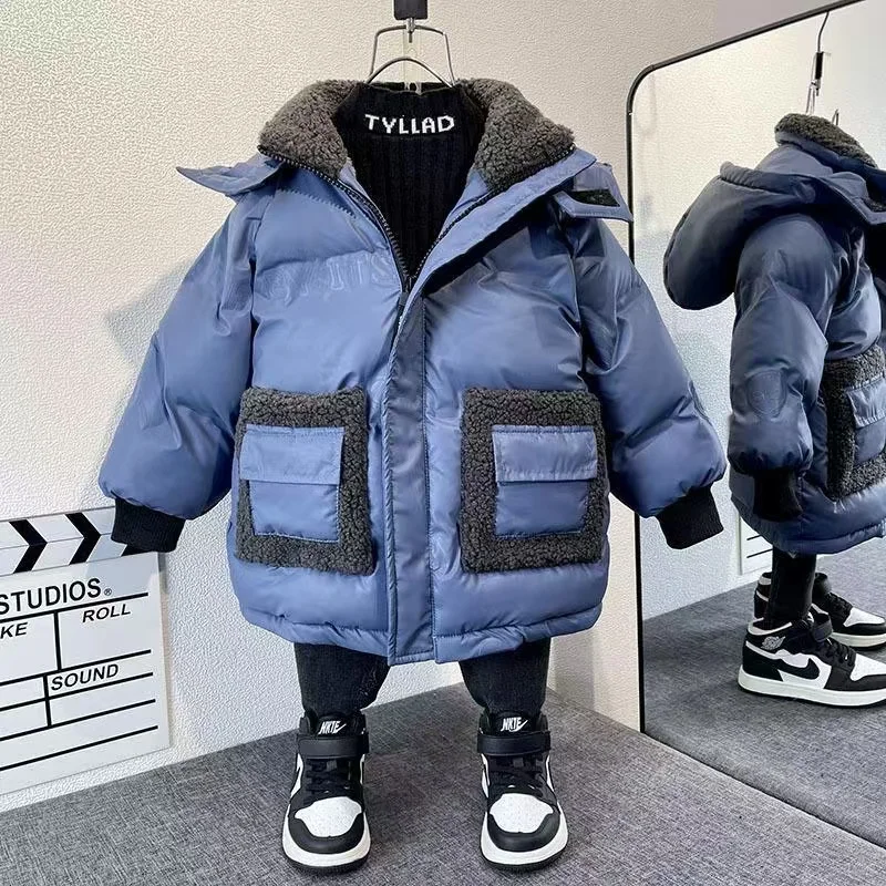 Boy's Cotton-padded Coat Wash Free New Style Baby Down Padded Jacket Long Children's Personality Padded Jacket Thick Coat Tide