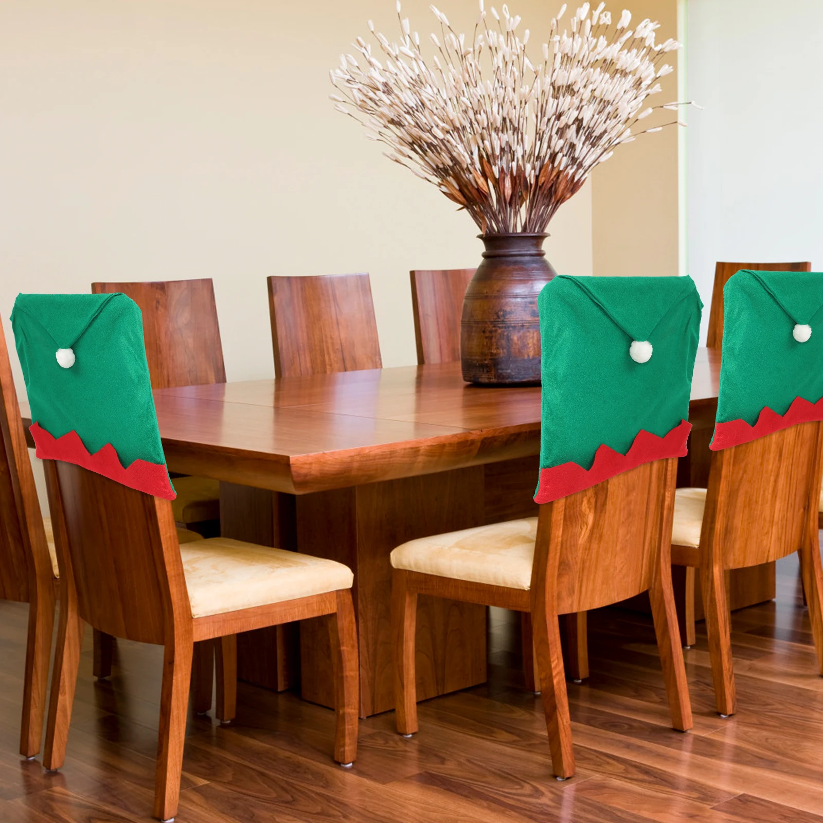 

4Pcs Christmas Chair Covers Green Wrinkle Resistant Seat Covers Christmas Dining Chair Protector Party Home Decor