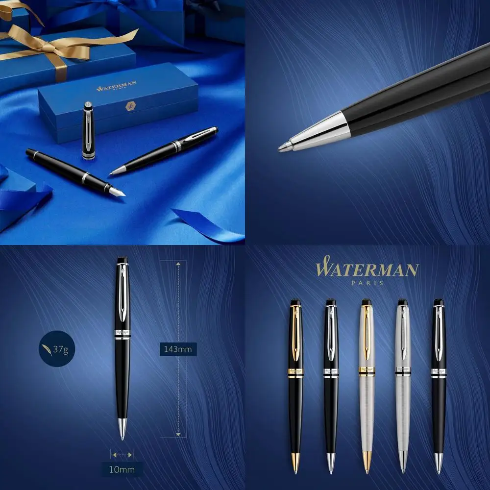 

Роскошная шариковая ручка среднего размера, глянцевый черный с хромированными акцентами, синие чернила, подарочная коробка премиум-класса — удобное письмо, фирменный элегант