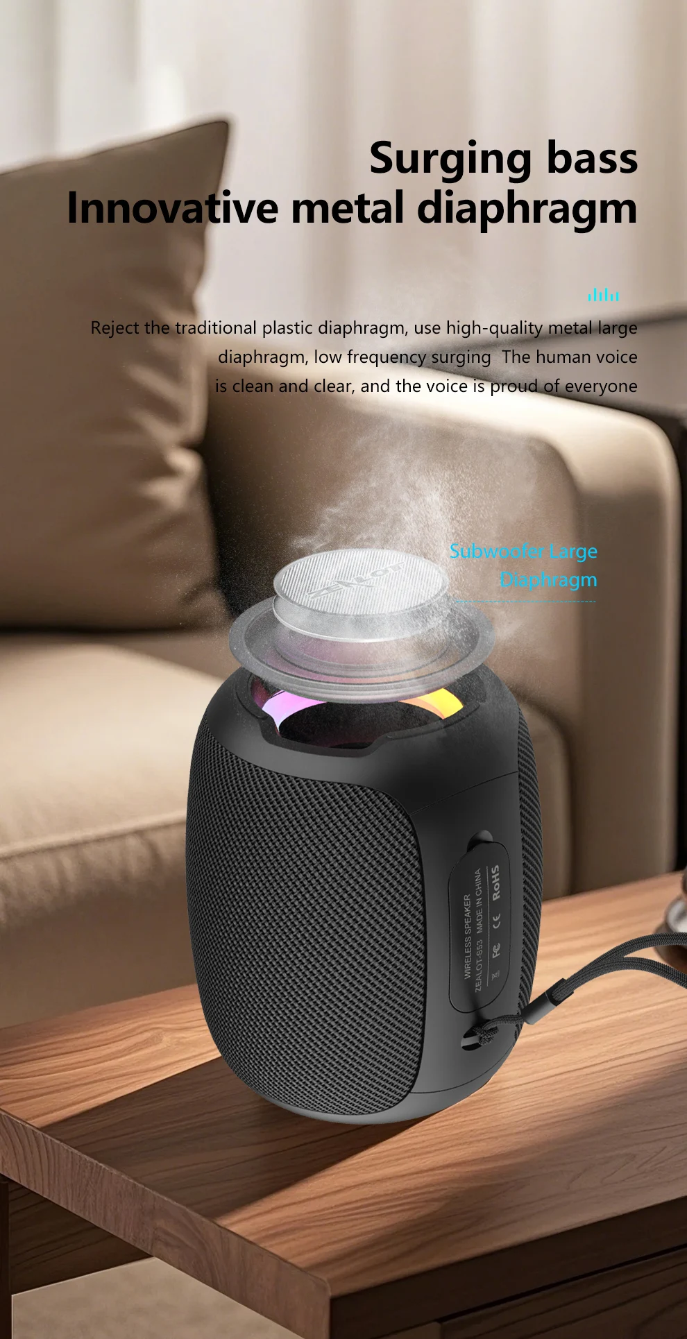 ZEALOT-S53 Tragbarer Bluetooth-Lautsprecher 10 Stunden 10W Super lauter Klang Bluetooth-Lautsprecher IPX6 wasserdicht für Telefon TF-Karte USB – Detail 9