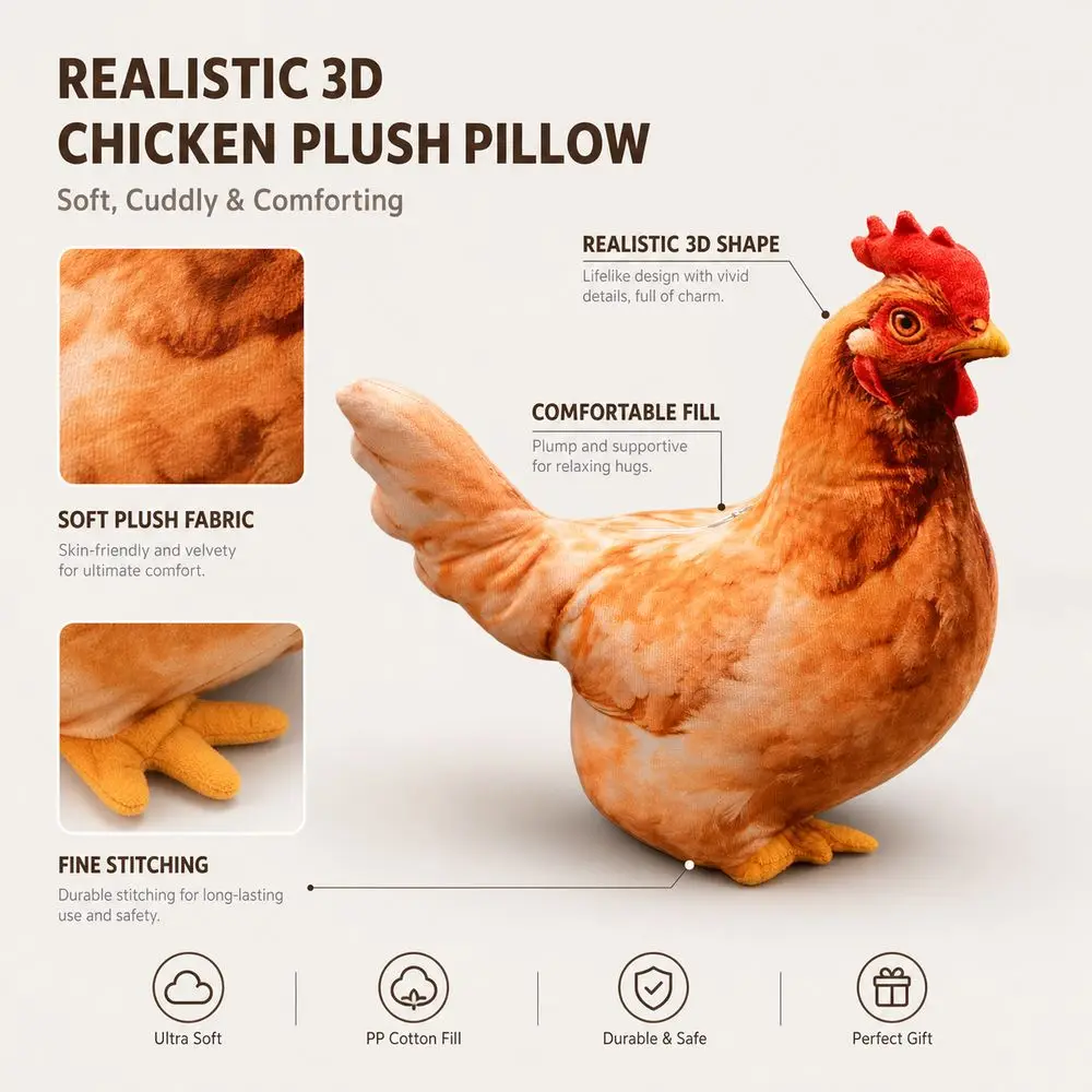 Plush Material Animal Body Pillow PP Cotton Filled 30cm Size Poultry Throw Pillows 35cm Cute Design Chicken Pillow For Women