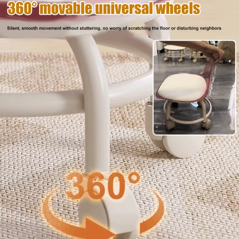 Universal Wheel Low Stool Transparent Acrylic Swivel Small Stool Silent Kids Stool Low Stool with Wheels Mobile Shoeshine image 4