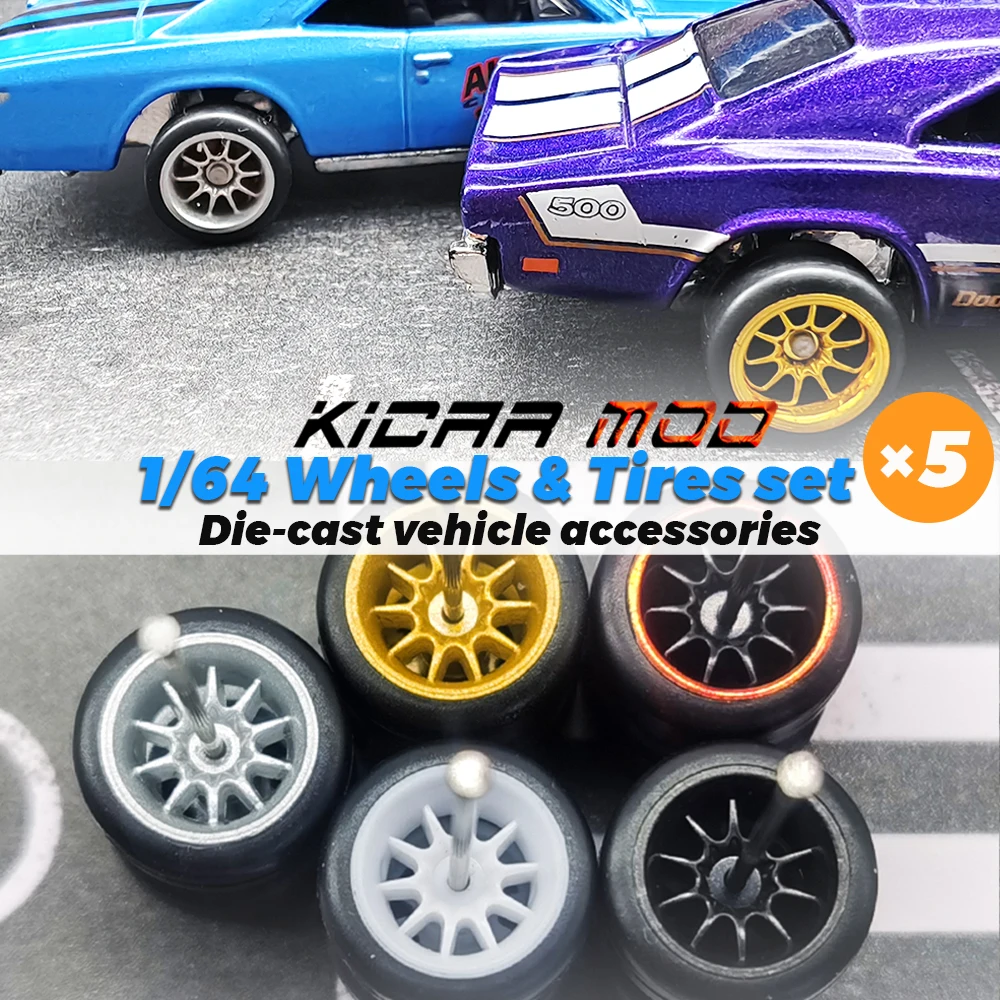 KicarMod 1/64 Toy Wheels Alpine White with Alternative Rubber Tires for Diecast Cars Hot Wheels Hobby Modified Parts 5 set/pack