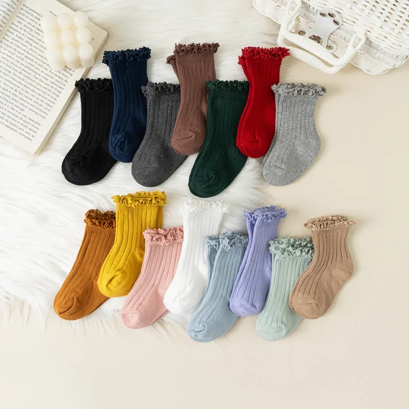 Ruffle Baby Short Socks Kids Girls Toddlers Cute Soft Cotton Sock Lace Flower Children School Uniform Socks For 0-8 Years