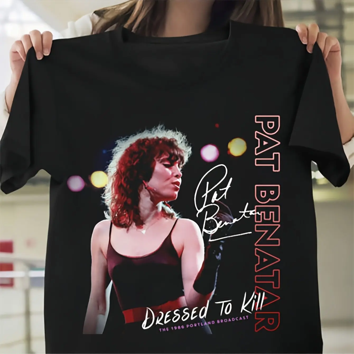 Pat Benatar Dressed To Kill Graphic Black Cotton T-Shirt Casual Crew Neck Machine Washable Rock Music Memorabilia Design