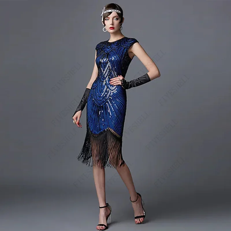 1920S Gatsby Vintage Sequined Fringed Dress For A Dinner Party