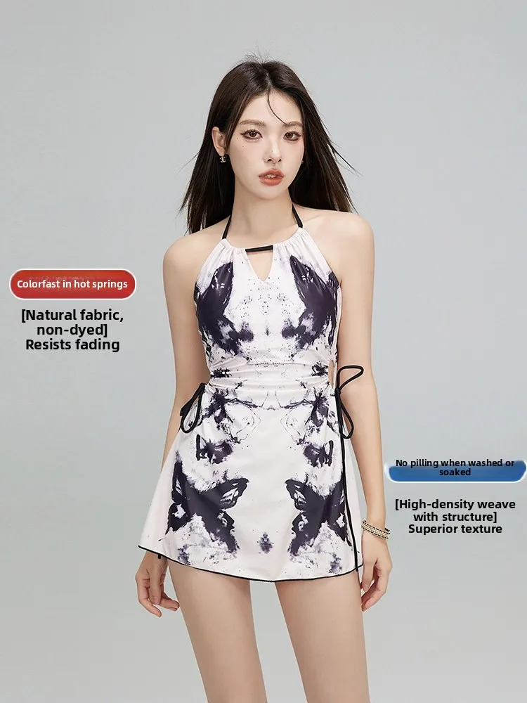 

Women's One-Piece Swimsuit Summer 2024 Ele Slimming Belly Covering Vaion High-End Feeling Casual Print Swimwear