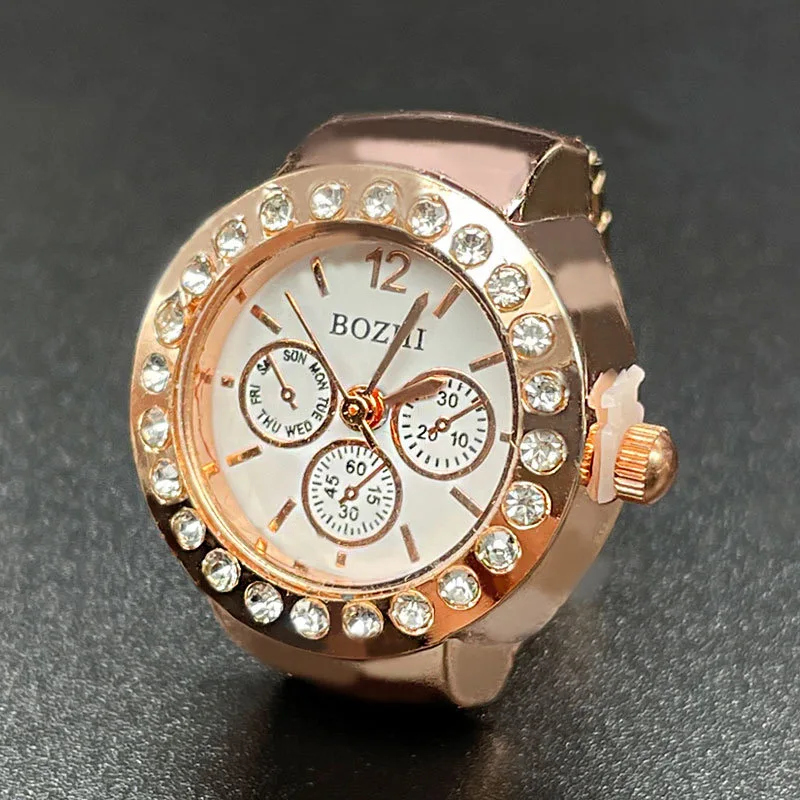 Reloj de cuarzo para dedo, Mini banda elástica pequeña, relojes de aleación, anillos femeninos, reloj de joyería, flor Vintag, anillo de reloj rosa de cuarzo para mujer