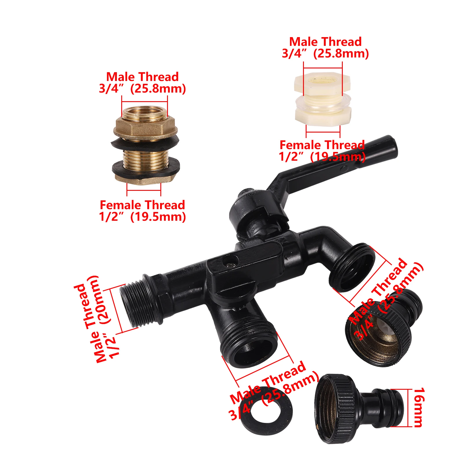 Black Brass Garden Hose Faucet Outdoor Anti-Freeze Bibcocks Dual Outlet for Washing Machine 1/2 Inch Outdoor Faucet Garden Tools