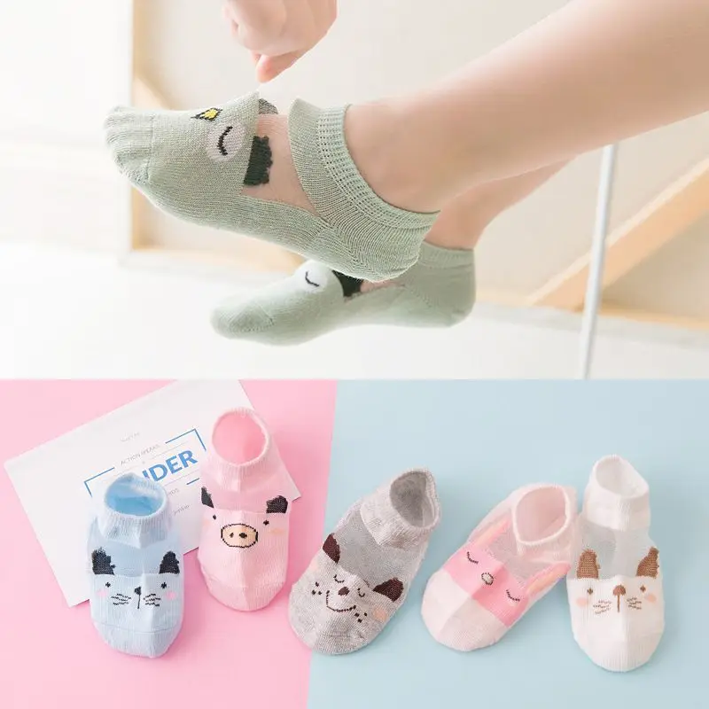 5 Pairs/Set Summer Thin Children's Socks Cartoon Animal Cotton Short Socks For Boys and Girls Kids Breathable Mesh Socks 1-8Yrs