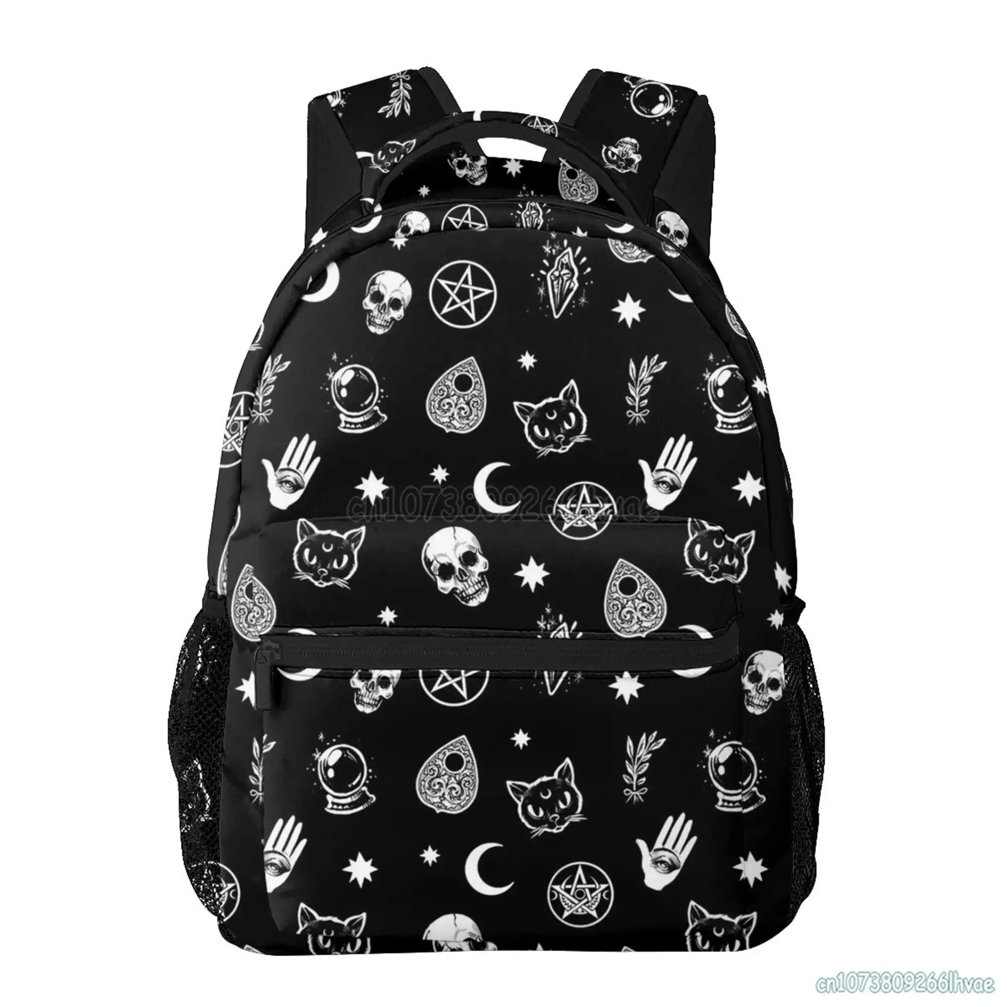 Black Witch Skull Moon Divination Backpacks School Book Bags Waterproof Student Laptop Backpack Casual Travel Sports Daypacks