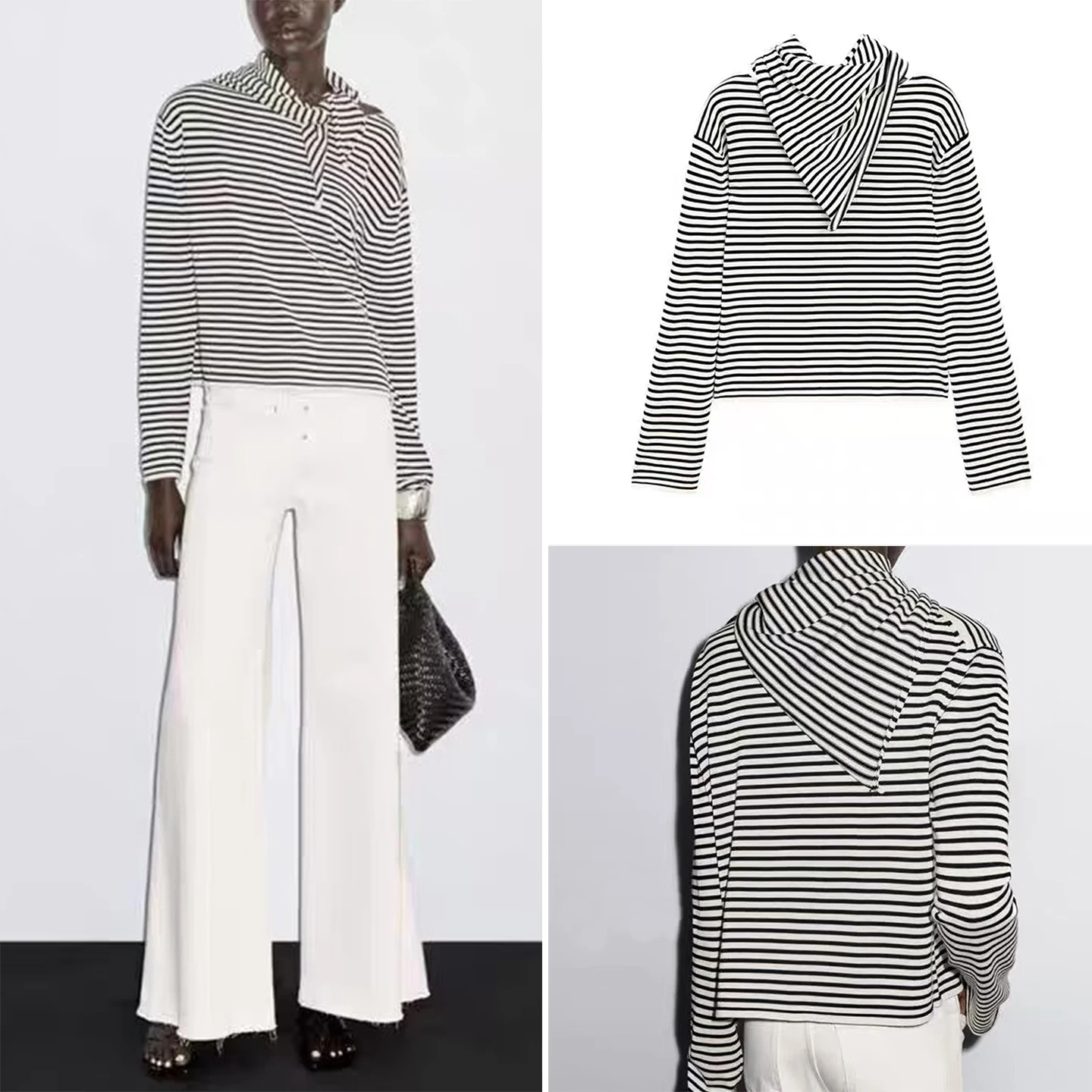 

Модный полосатый вязаный свитер, женский свободный крой, длинный свеч, круглый, цельный, из полиэфирного волокна, осень 2023 г.