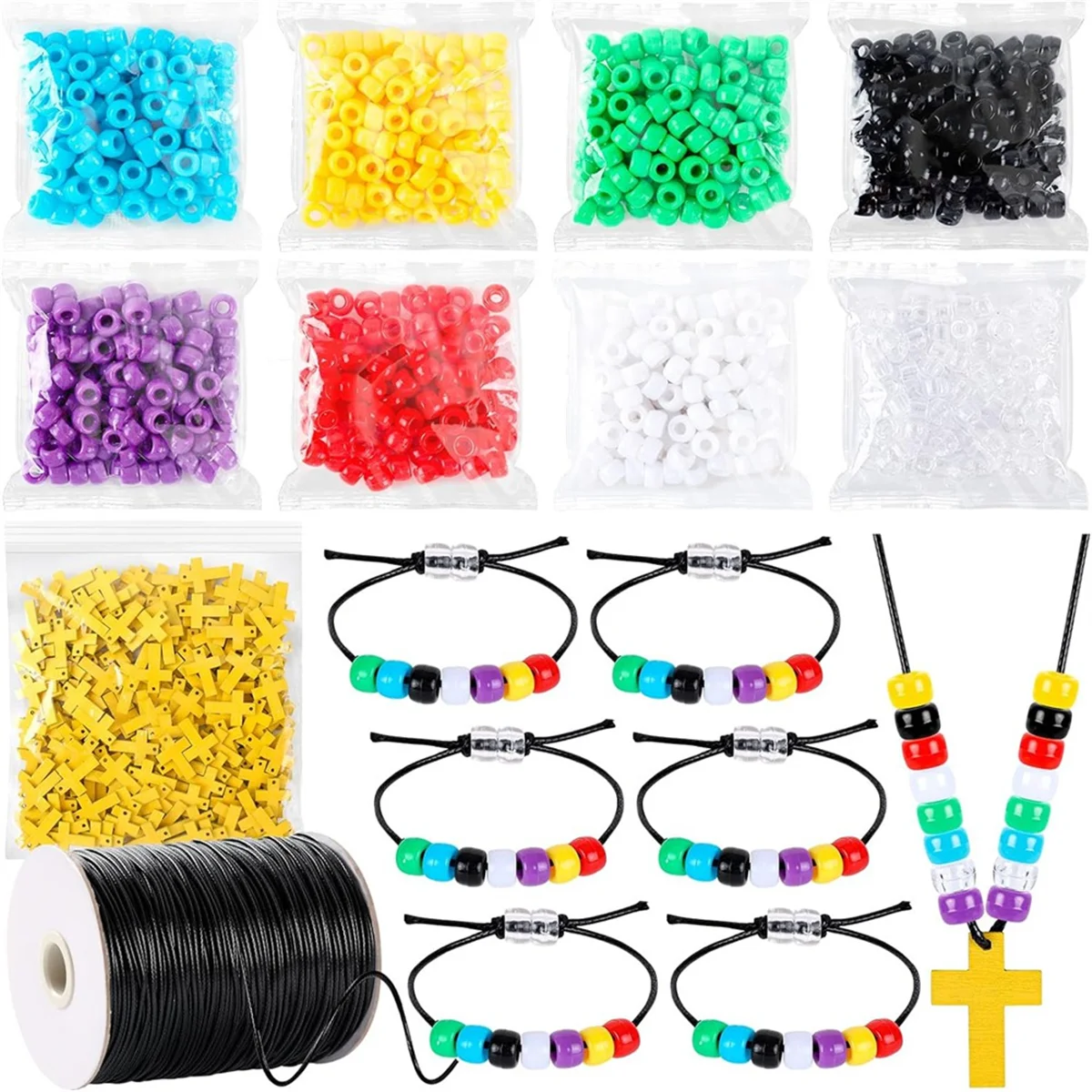 AB72-1800Pcs Plan Bracelet Bead DIY with Colorful Assorted Beads 170 Yards Waxed Cotton Thread Cord Christian Bible Craft Kit