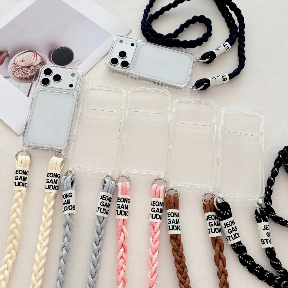 HD 클리어 아크릴 크로스바디 랜야드 분실 방지 케이스 아이폰 17 프로 맥스 16 14 15 플러스 13 11 12 XS 맥스 목걸이 스트랩 코드 커버