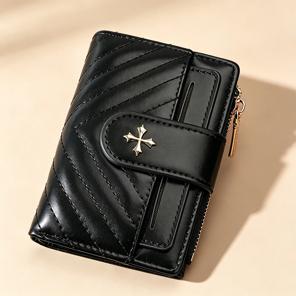 New Women's Short Wallet High Quality Large Capacity Card Holder Zipper Female Coin Wallet Simple Removable Card Clip