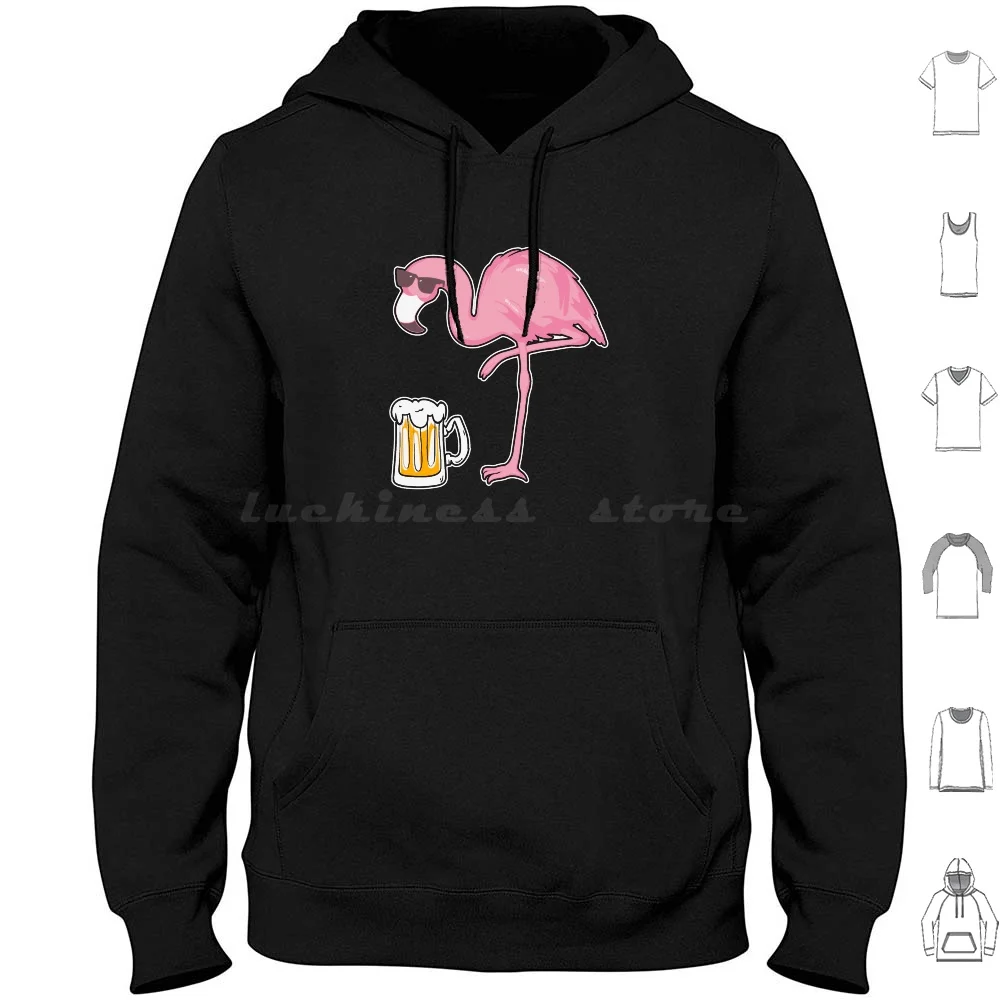 Flamingo Drinking Beer-Funny Pink Flamingo Hoodies Long Sleeve Flamingo Beer Drinking Funny Drink Animal Pink Party Bird