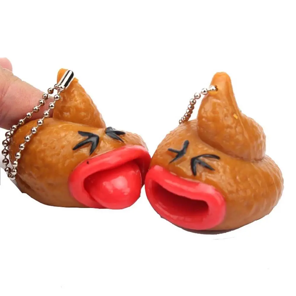 เด็กสนุก Little Tricky Prank Antistress Fidget ของเล่น Tongue Out Poop ของเล่น Pop Out ลิ้น Poop พวงกุญแจ Emoticon ของเล่น