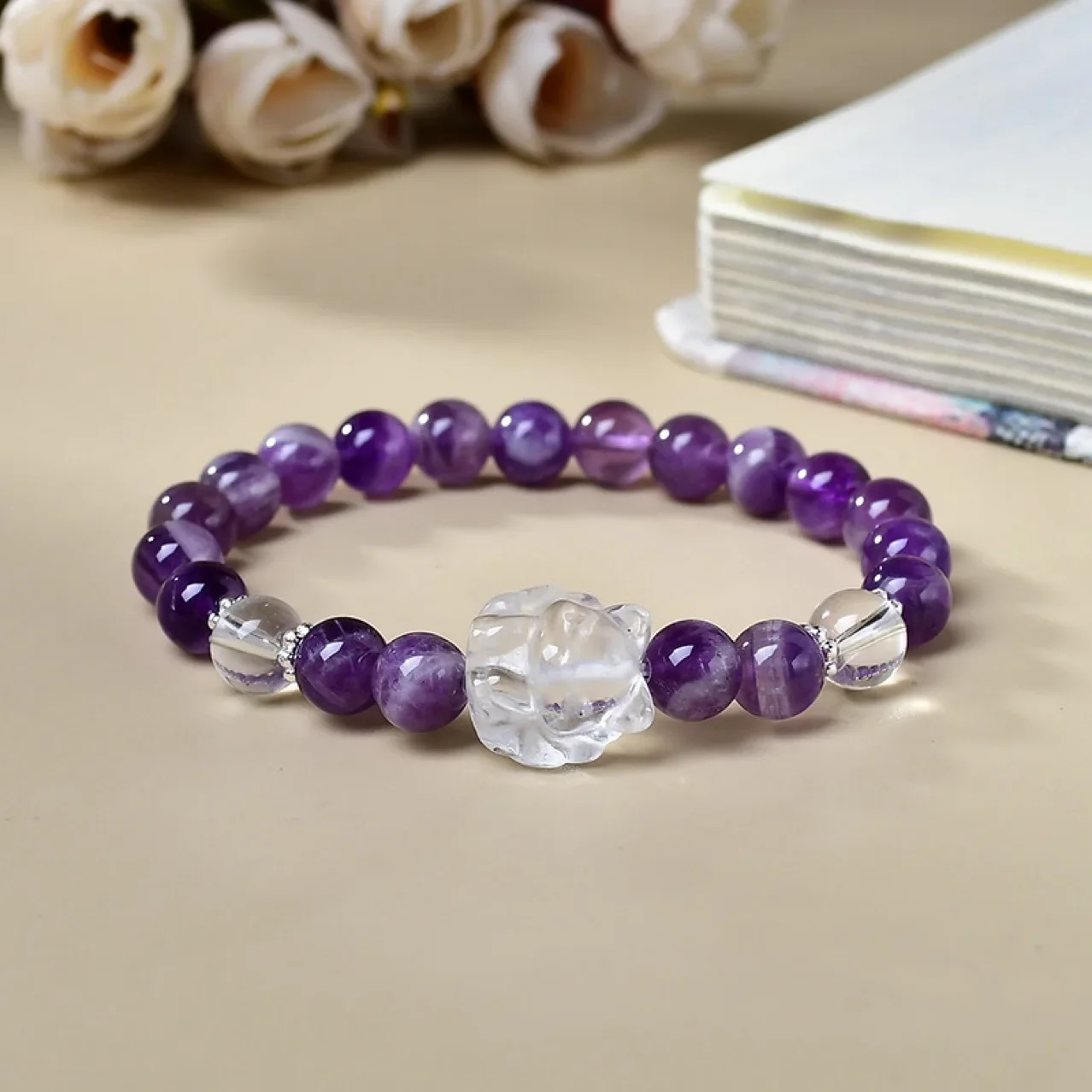 Natural Amethyst White Crystal Nine-tailed Fox Bracelet Light Luxury Fashion Men's and Women's Bracelet