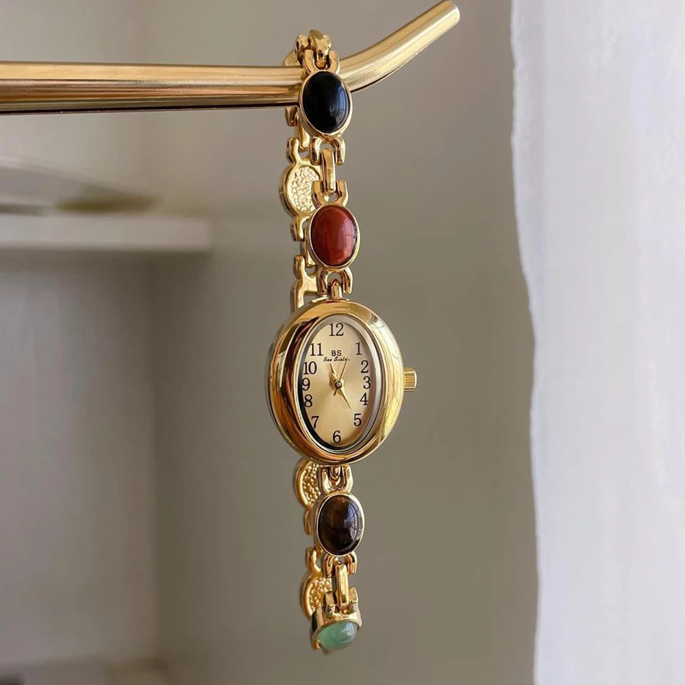 BS Bee Sister Золотые часы с овальным циферблатом для женщин, винтажные кварцевые женские часы из сплава, модные повседневные женские наручные часы