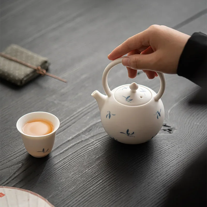 1Pc 250ML Matte Hand-painted Autumn Water Orchid Jackpot Literati Household Brewing Teapot Filter KungFu TeaSet Japanese Teapot