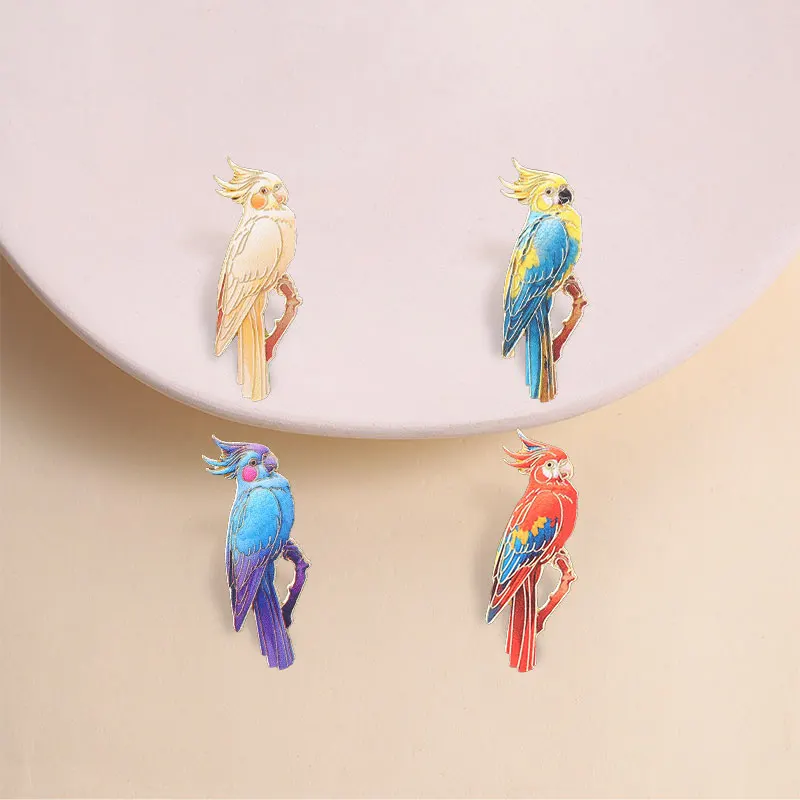 Blue Purple Cockatoo Enamel Pin Watercolor Gradient Style with Pink Cheek for Bird Lovers Vintage Outfit and Gift Collection