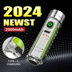 2024 Rechargeable LED Flashlight LED MINI Keychain Light with Tail Magnet Uv Light Multifunction Portable Torch Camping Lights