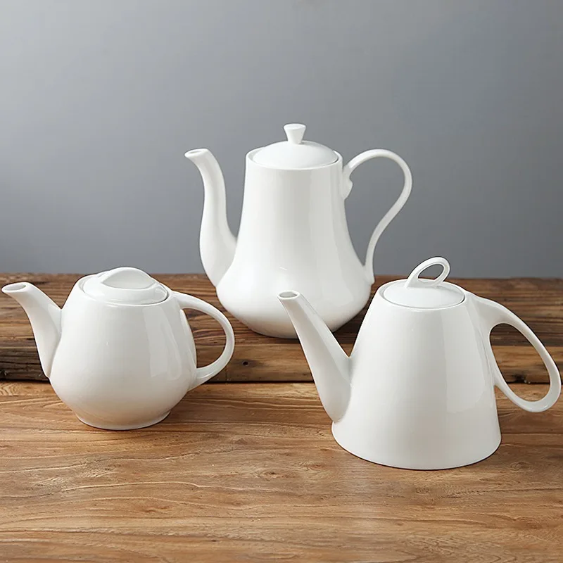 Pure White Shaped Ceramic Kettle Porcelain Coffee Pot Hotel Bar Decoration Teapot Restaurant Table Setting Household Drinkware