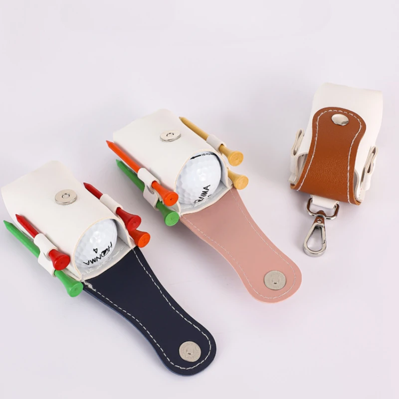 

Color Blocking Golf Bag Outdoor Waist Hanging Keychains Golf Waist Bag Portable Mini Sports Fashion Storage Bag Leather Ball Box