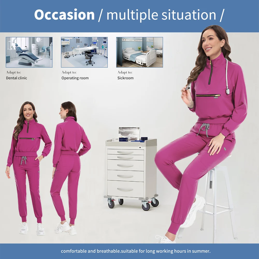 Hot Sale Anti Wrinkle Washable Nurse Uniforms Medical Scrubs Tops Pants Suit Women Scrub Set Unisex Long Sleeve Surgery Workwear
