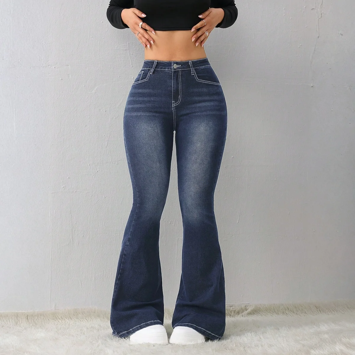 Y2K High Waist Flare Denim Pants for Women Stretchy Slim Fit Casual Vintage Retro Style Elastic Comfortable Jeans for Daily Wear