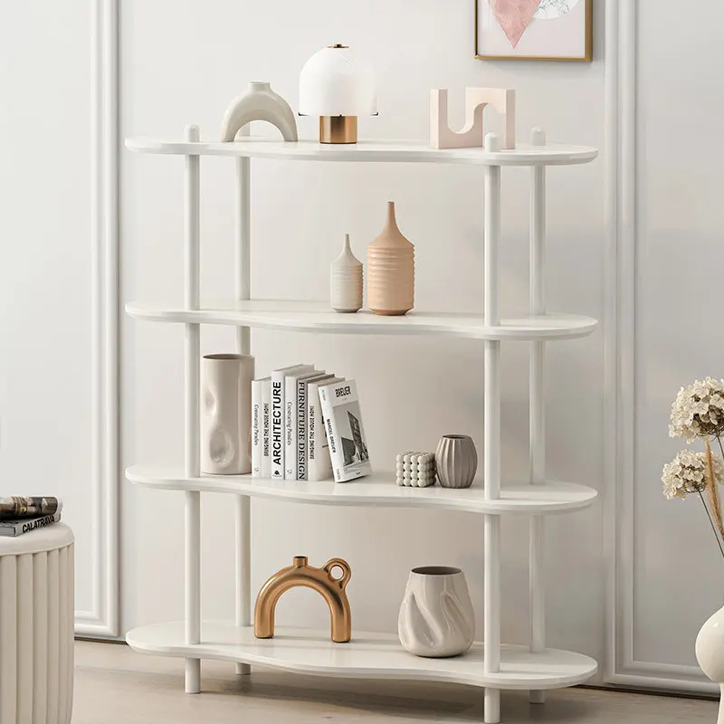 Cream Wood Shelf Large Top Floor Bookcase Sturdy Display Stand High Capacity Entryway Storage Rack for Living Room Bedroom
