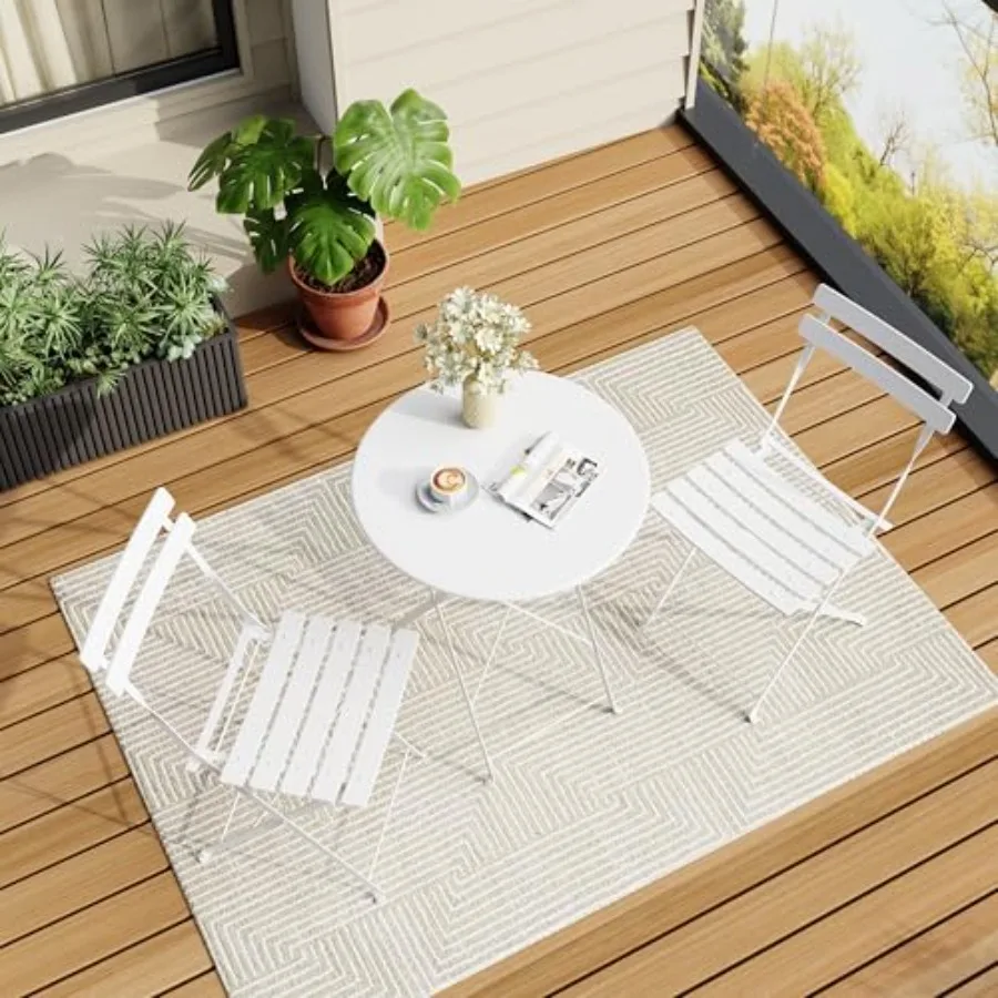 

3-Piece Outdoor Folding Table and Chairs Weather Resistant Conversation Sets of 2 Space Saving Patio Furniture for Backyard Bal