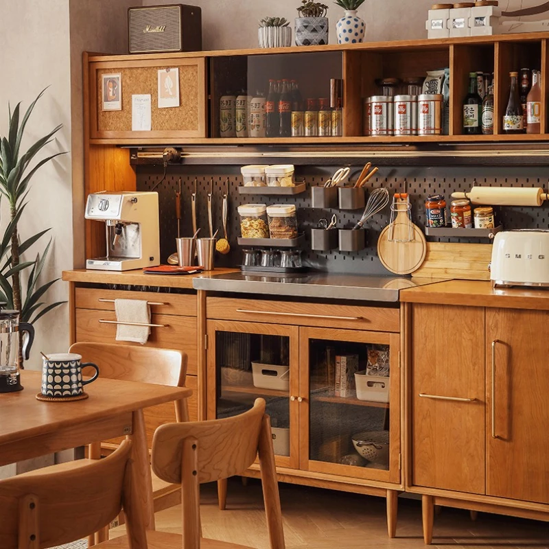 

Solid wood dining side cabinet household living room kitchen multi functional wall storage homestay