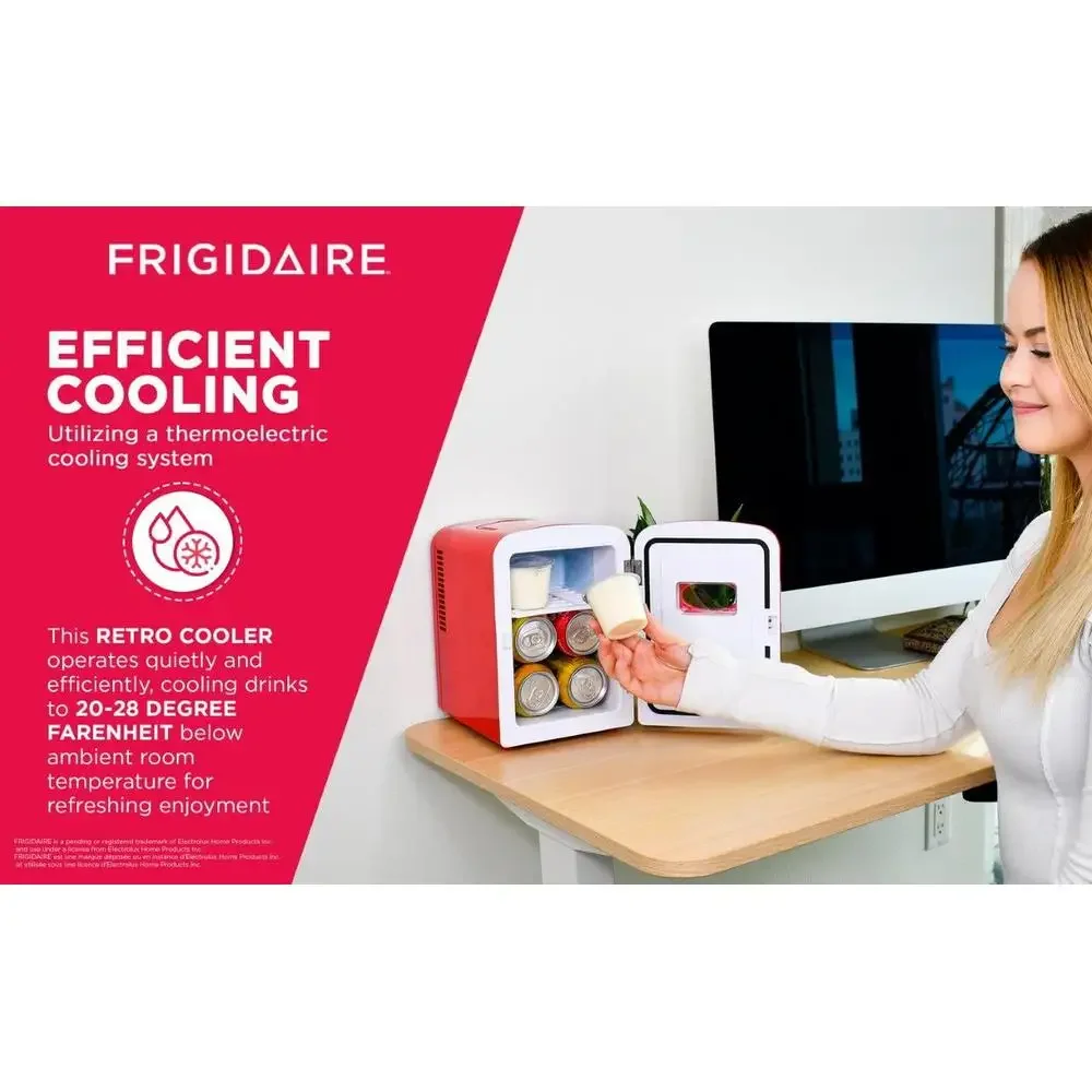 ثلاجة صغيرة محمولة ريترو 6 علب EFMIS129 باللون الأحمر