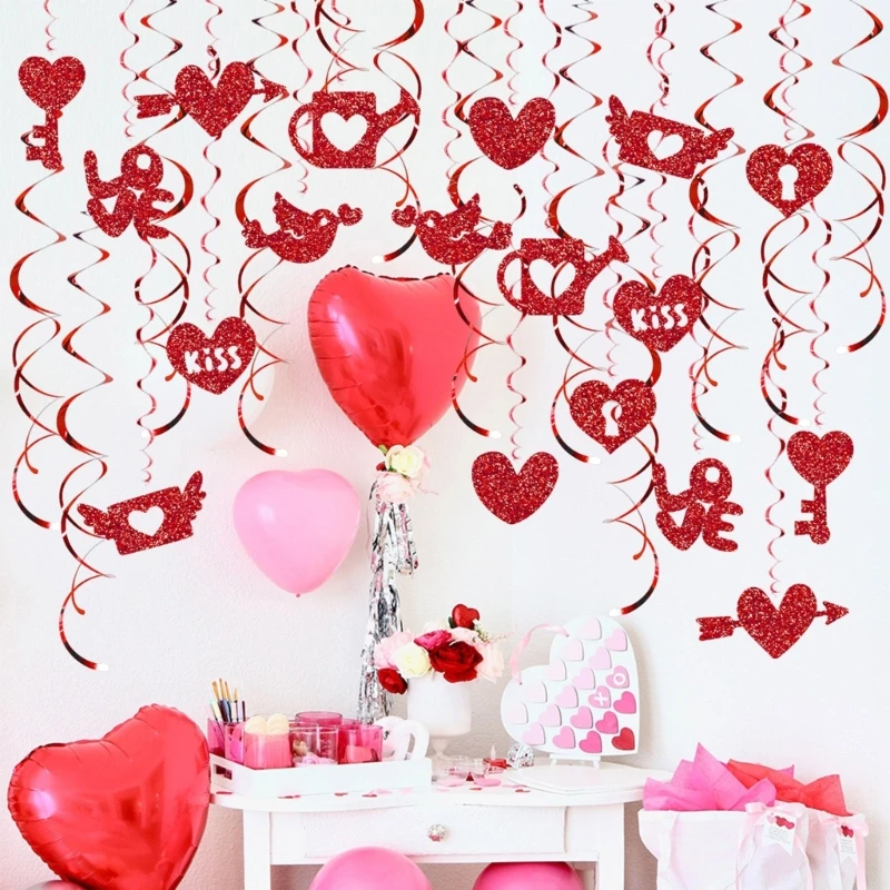 2024 New 30pcs Unique Heart Hanging Streamers For Adding Romance To Weddings And Parties