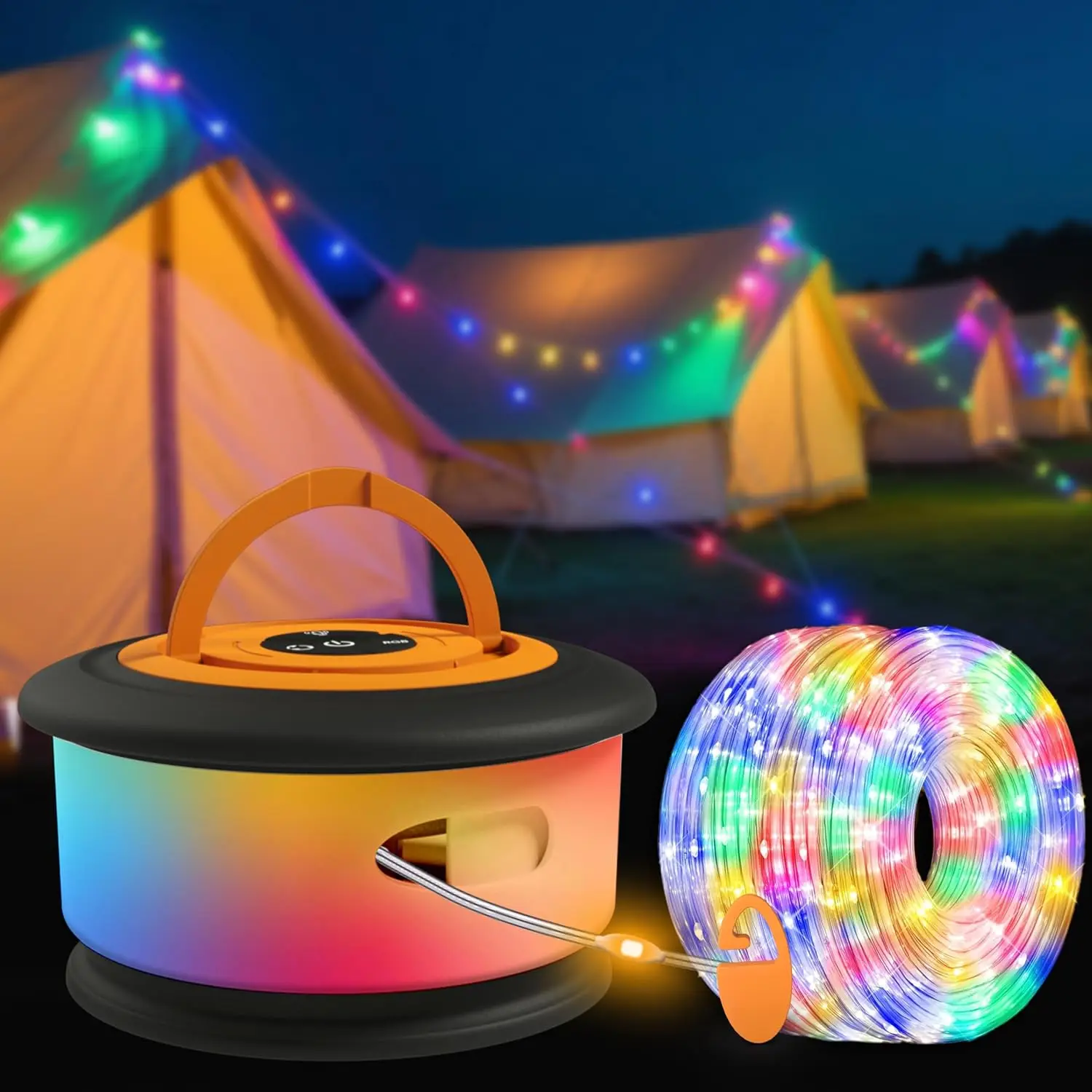 Camping String Lights, Retractable 32.8ft RGB Flash Lamp, Rechargeable LED Fairy Lights Outdoor Waterproof, Hanging Lantern