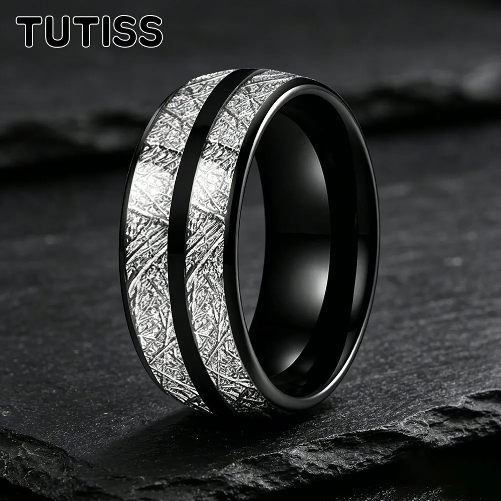 

TUTISS 6/8mm Men Women Tungsten Wedding Ring Dome Polishing Inlaid White Meteorite Fashion Jewelry Gift, Anniversary Ring