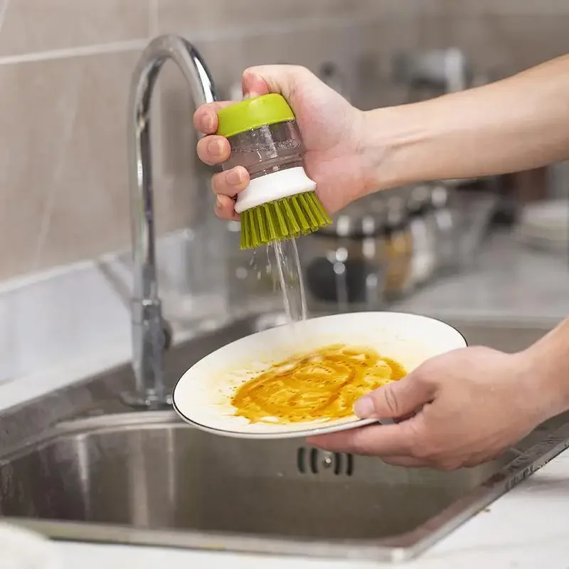 Dish Brush With Soap Dispenser Palm Brush Dish washing Kitchen Scrub Brushes With Holder Drip Tray