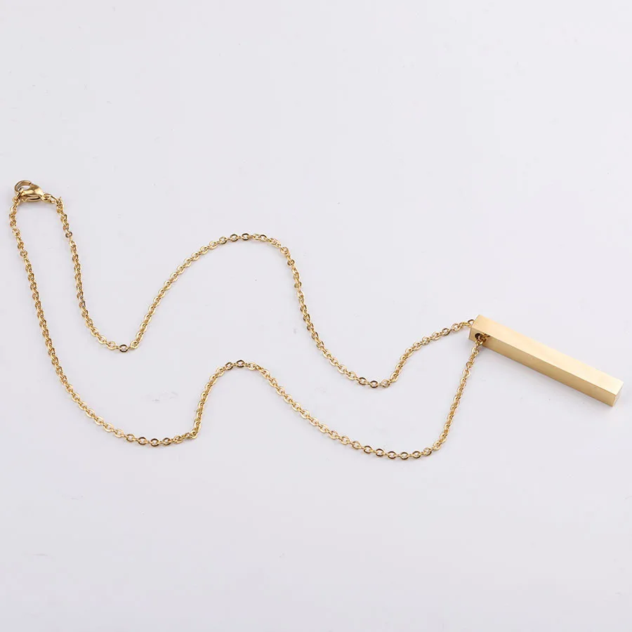 Mirror Polished Stainless Steel Four Sides Can Engrave Blank Square Bar Custom Name Necklace Rectangle Pendant Necklace Chain