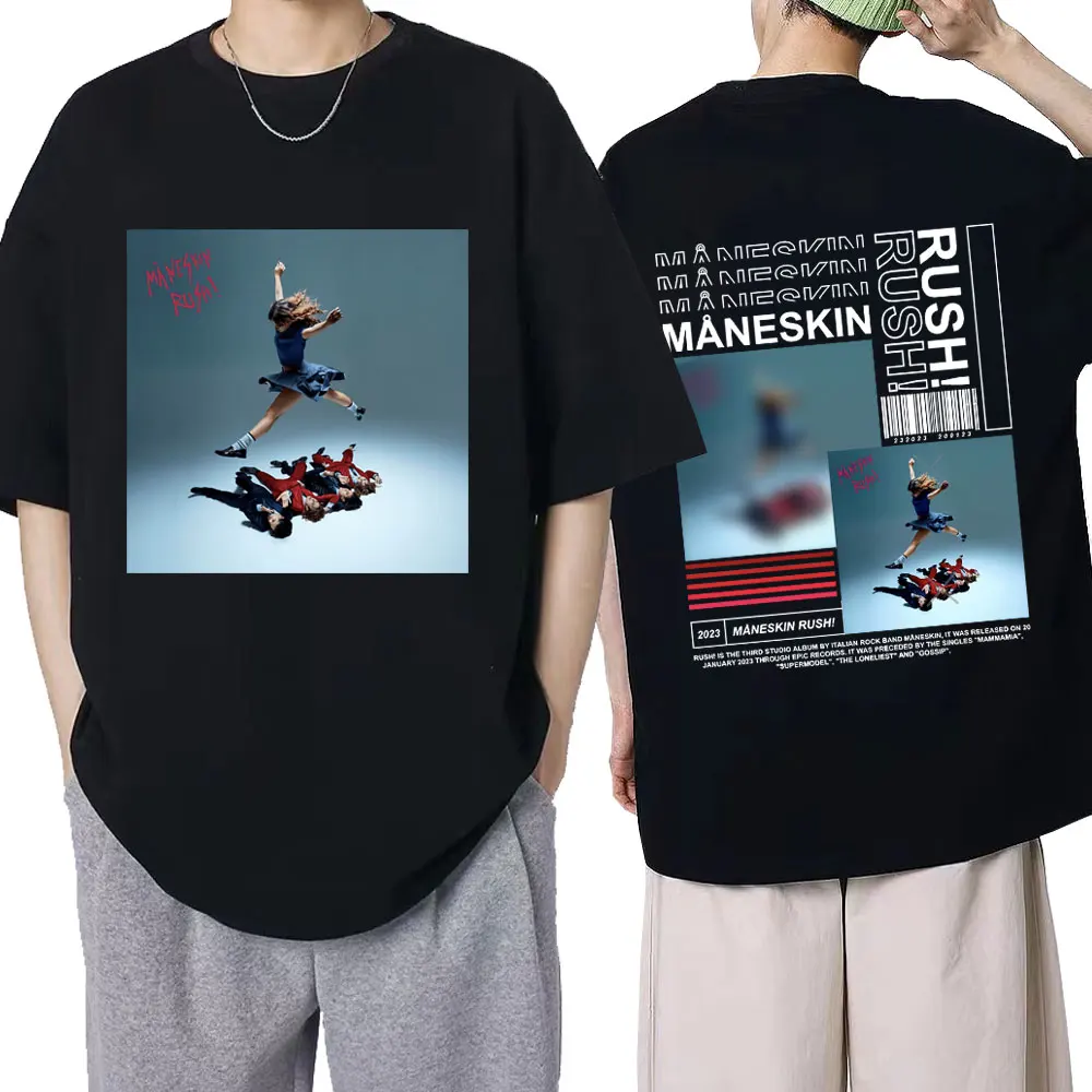 Italian Rock Band Maneskin T Shirt 2023 New Music Album Rush T-shirts Men Women Hip Hop Oversized Cotton Fashion Hipster Tees