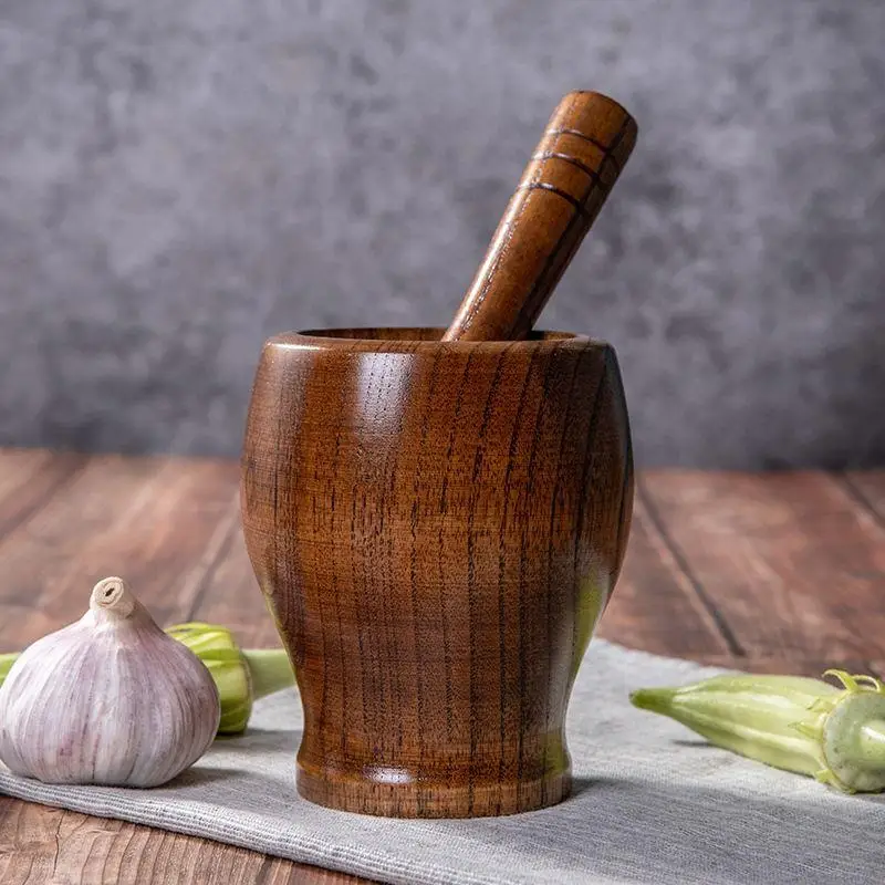 Solid wood garlic pounder jar, household garlic puree tool, garlic mortar, old-fashioned mashing, medicine grinding machine,