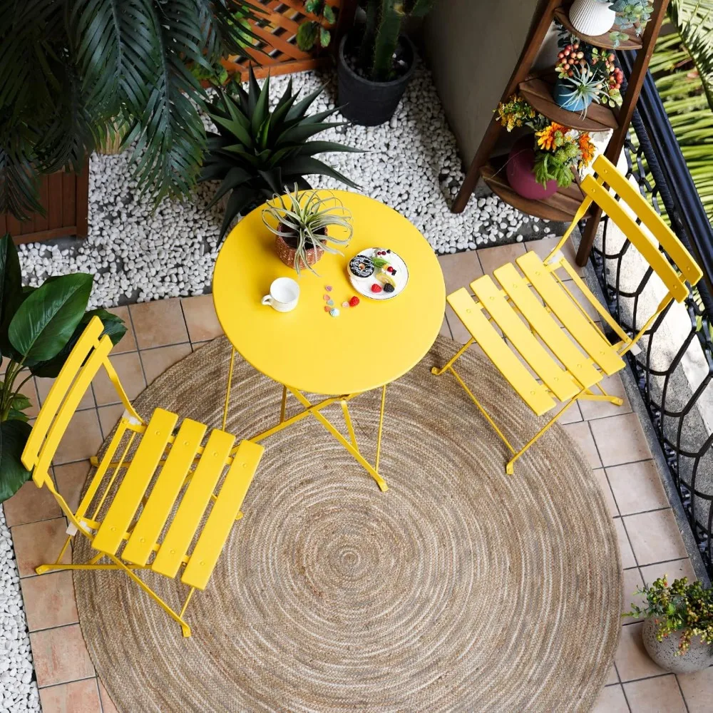 

Grand patio 3-Piece Folding Bistro Set, 2 Chairs and 1 Table, Weather-Resistant Outdoor/Indoor Conversation Set for Patio, Yard
